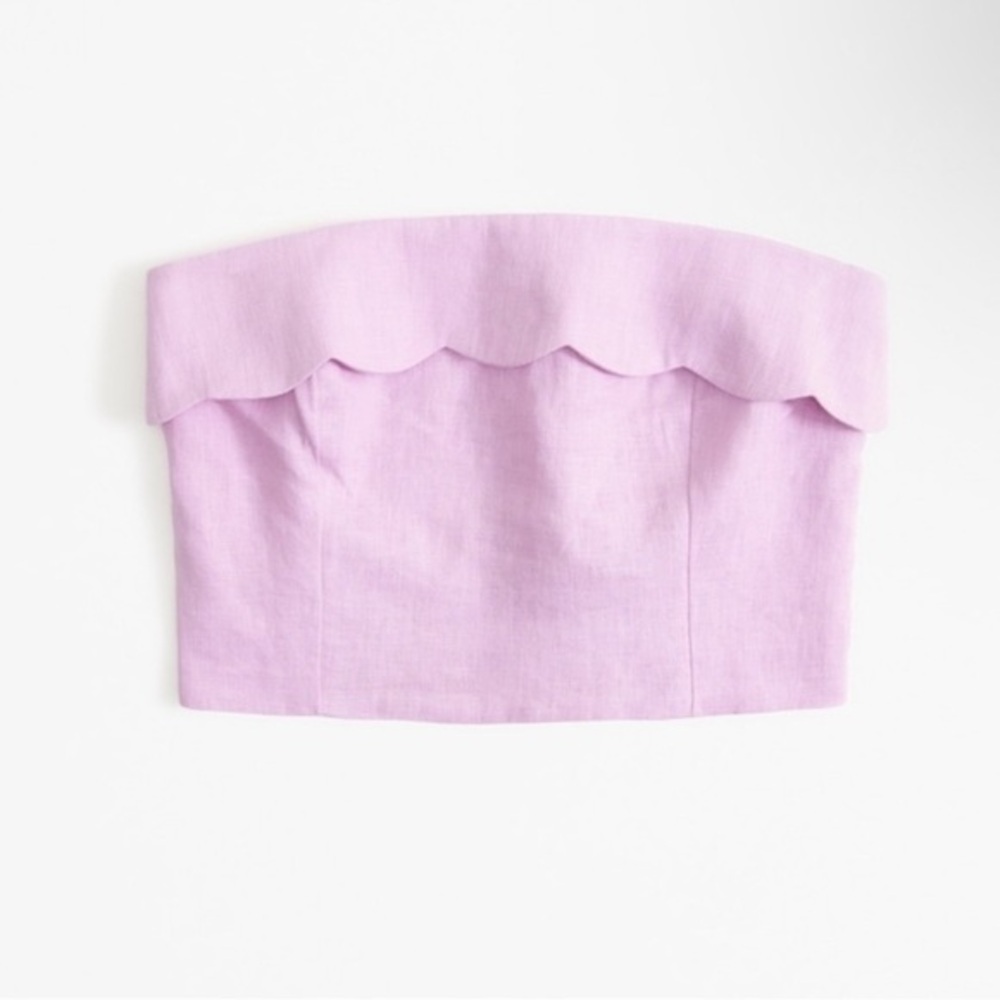 Abercrombie & Fitch Premium Linen Strapless Scallop Top